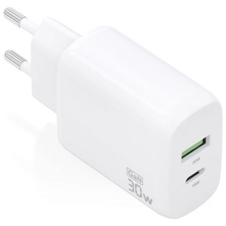 Carregador de Parede GaN Aisens A110-0923/ 1xUSB Tipo-C/ 1xUSB/ 30W/ Branco
