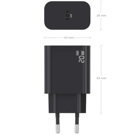 Carregador de Parede GaN Aisens A110-0939/ 1xUSB Tipo-C/ 20W/ Preto - Imagem 3