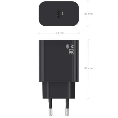 Carregador de Parede GaN Aisens A110-0941/ 1xUSB Tipo-C/ 30W/ Preto - Imagem 3