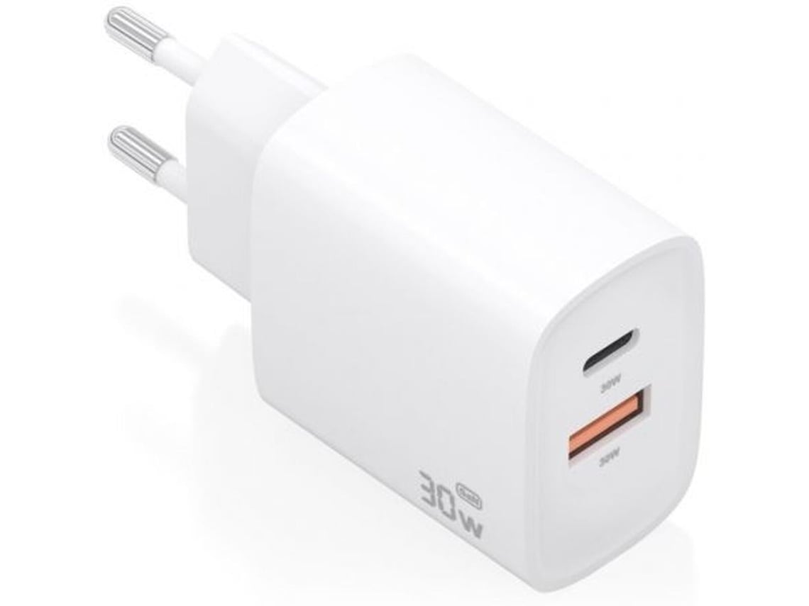 Carregador de Parede GaN Aisens A110-0952/ 1xUSB Tipo-C/ 1xUSB/ 30W/ Branco