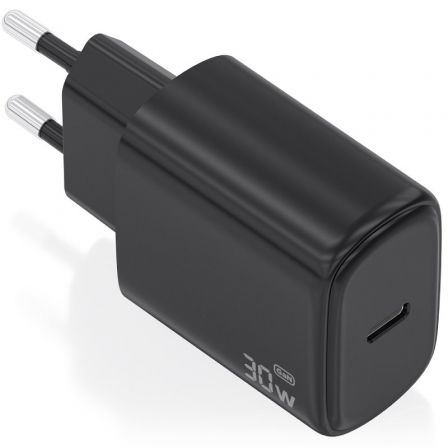 Carregador de Parede GaN Aisens A110-0976/ 1xUSB Tipo-C/ 30W/ Preto