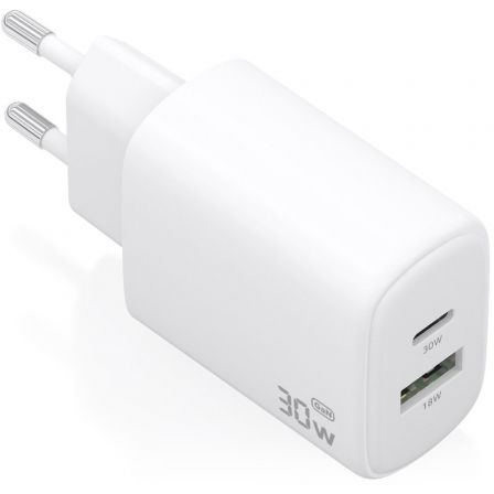 Carregador de Parede GaN Aisens A110-0977/ 1xUSB Tipo-C/ 1xUSB/ 30W/ Branco