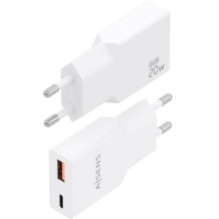 Carregador de Parede GaN Aisens A110-0998/ 1xUSB Tipo-C/ 1xUSB/ 20W/ Branco - Imagem 3