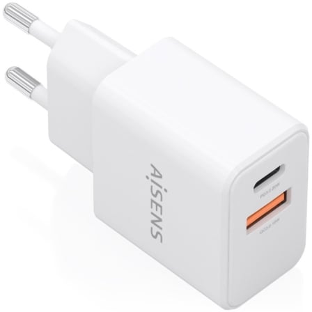 Carregador de Parede GaN AISENS A110-1025 20W 1x USB-C 1x USB-A Branco