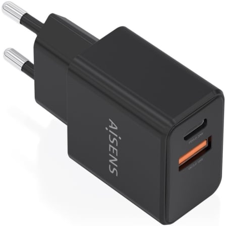 Carregador de Parede GaN AISENS A110-1026 1x USB-C 1x USB-A 20W Preto