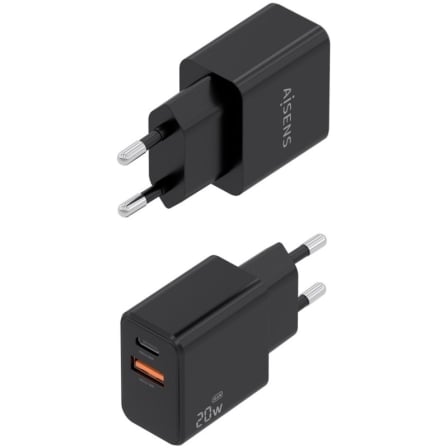 Carregador de Parede GaN AISENS A110-1026 1x USB-C 1x USB-A 20W Preto - Imagem 3