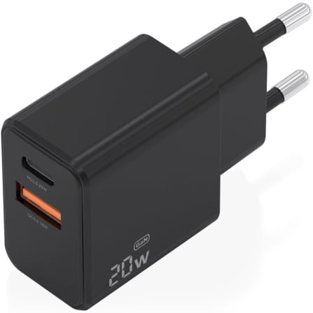 Carregador de Parede GaN AISENS A110-1026 1x USB-C 1x USB-A 20W Preto - Imagem 2