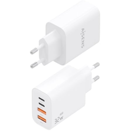 Carregador de Parede AISENS GaN A110-1027 32W 2x USB-C + 2x USB-A Branco - Imagem 3