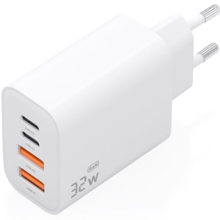 Carregador de Parede AISENS GaN A110-1027 32W 2x USB-C + 2x USB-A Branco - Imagem 2