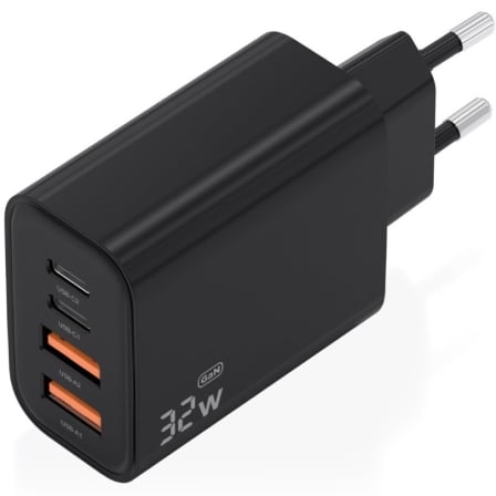 Carregador de Parede GaN AISENS A110-1028 32W 2x USB-C e 2x USB-A Preto - Imagem 2