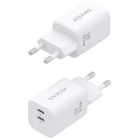 Carregador de Parede GaN AISENS A110-1029 65W 2x USB-C Branco - Imagem 3