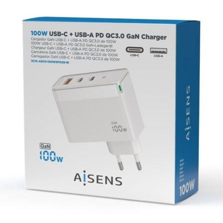 Carregador de Parede GaN Aisens ASCH-100W3P008-W/ 2xUSB Tipo-C/ 1x USB/ 100W - Imagem 5