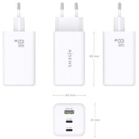 Carregador de Parede GaN Aisens ASCH-100W3P051-W/ 2xUSB Tipo-C/ 1xUSB/ 100W - Imagem 4