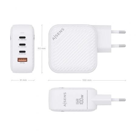 Carregador de Parede GaN Aisens ASCH-100W4P028-W/ 3xUSB Tipo-C/ 1x USB/ 100W - Imagem 4