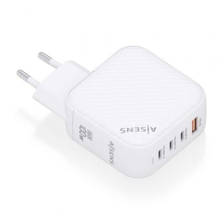 Carregador de Parede GaN Aisens ASCH-100W4P028-W/ 3xUSB Tipo-C/ 1x USB/ 100W