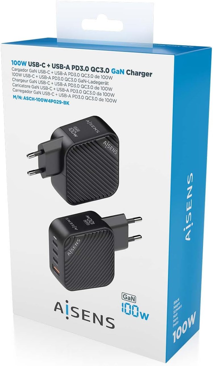 Carregador de Parede GaN Aisens ASCH-100W4P029-BK/ 3xUSB Tipo-C/ 1x USB/ 100W - Imagem 7