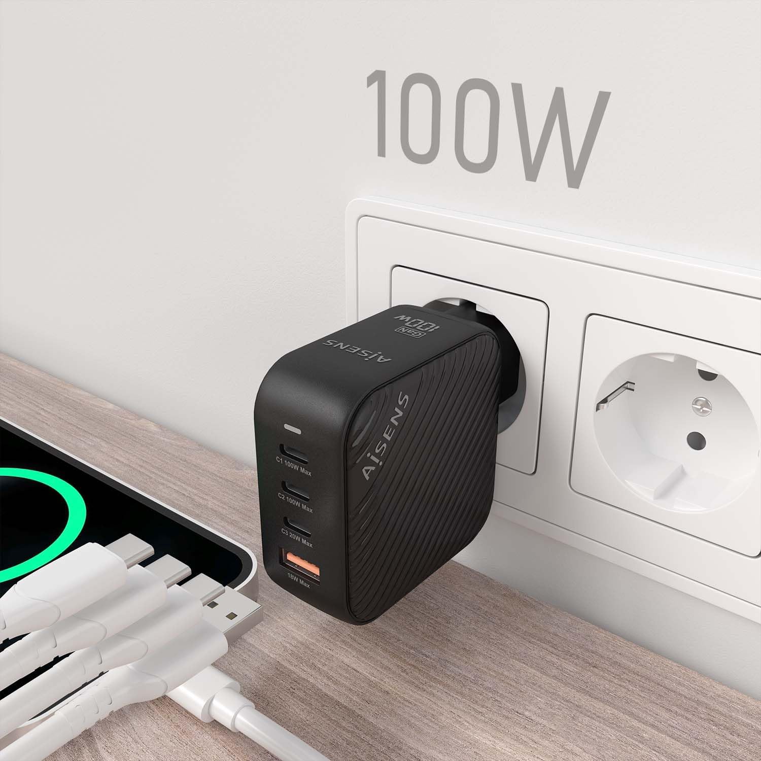 Carregador de Parede GaN Aisens ASCH-100W4P029-BK/ 3xUSB Tipo-C/ 1x USB/ 100W - Imagem 6