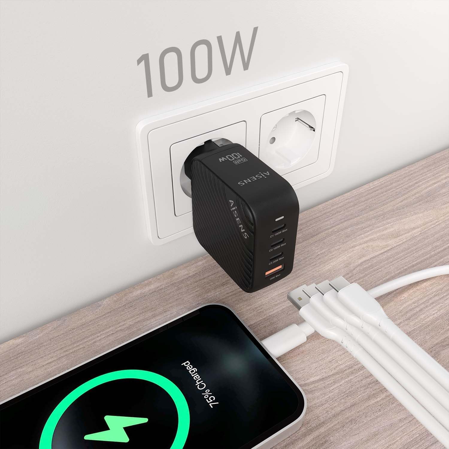 Carregador de Parede GaN Aisens ASCH-100W4P029-BK/ 3xUSB Tipo-C/ 1x USB/ 100W - Imagem 5