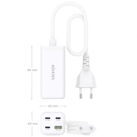 Carregador de Secretária GaN Aisens ASCH-100W4P053-W/ 3xUSB Tipo-C/ 1xUSB/ 100W - Imagem 4
