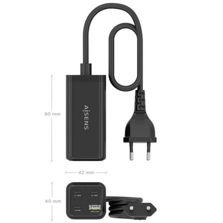 Carregador de Secretária GaN Aisens ASCH-100W4P054-BK/ 3xUSB Tipo-C/ 1xUSB/ 100W - Imagem 4