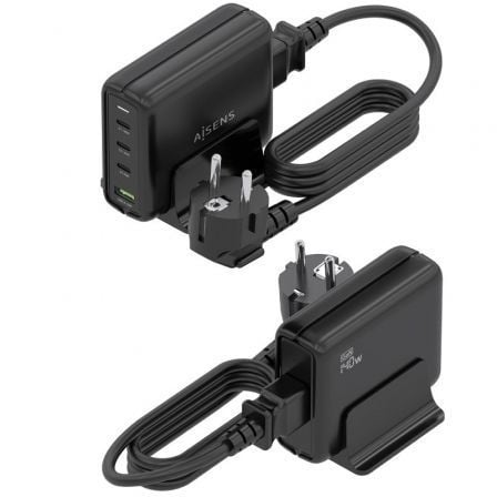 Carregador De Mesa GaN Aisens ASCH-140W4P056-BK/ 3xUSB Tipo-C/ 1xUSB/ 140W - Imagem 3