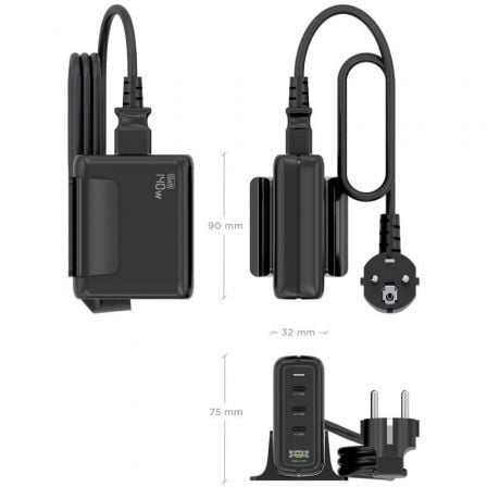 Carregador De Mesa GaN Aisens ASCH-140W4P056-BK/ 3xUSB Tipo-C/ 1xUSB/ 140W - Imagem 4