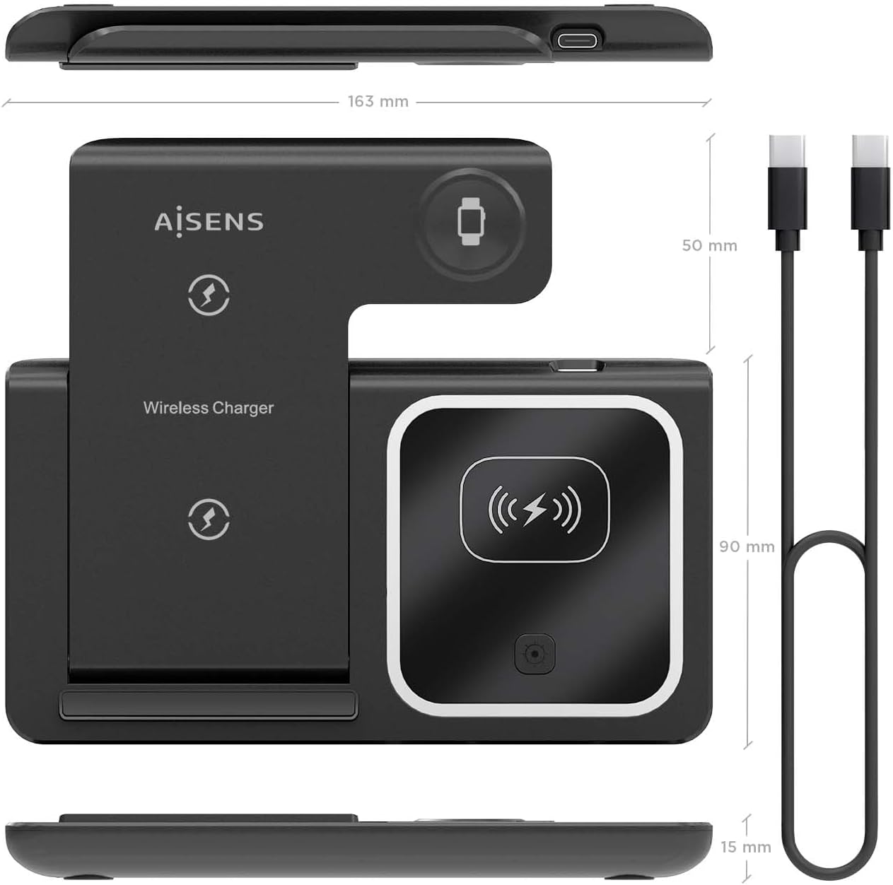 Base de Carga Sem Fios Aisens ASCH-15W3WC043-BK/ 15W - Imagem 4