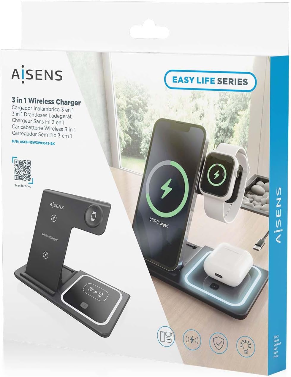 Base de Carga Sem Fios Aisens ASCH-15W3WC043-BK/ 15W - Imagem 7