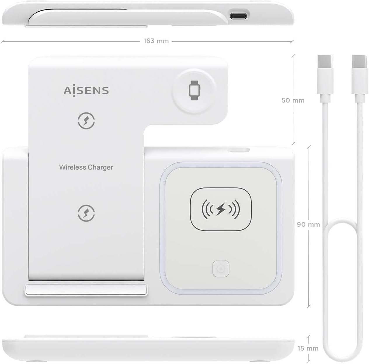 Base de Carga Sem Fios Aisens ASCH-15W3WC044-W/ 15W - Imagem 4