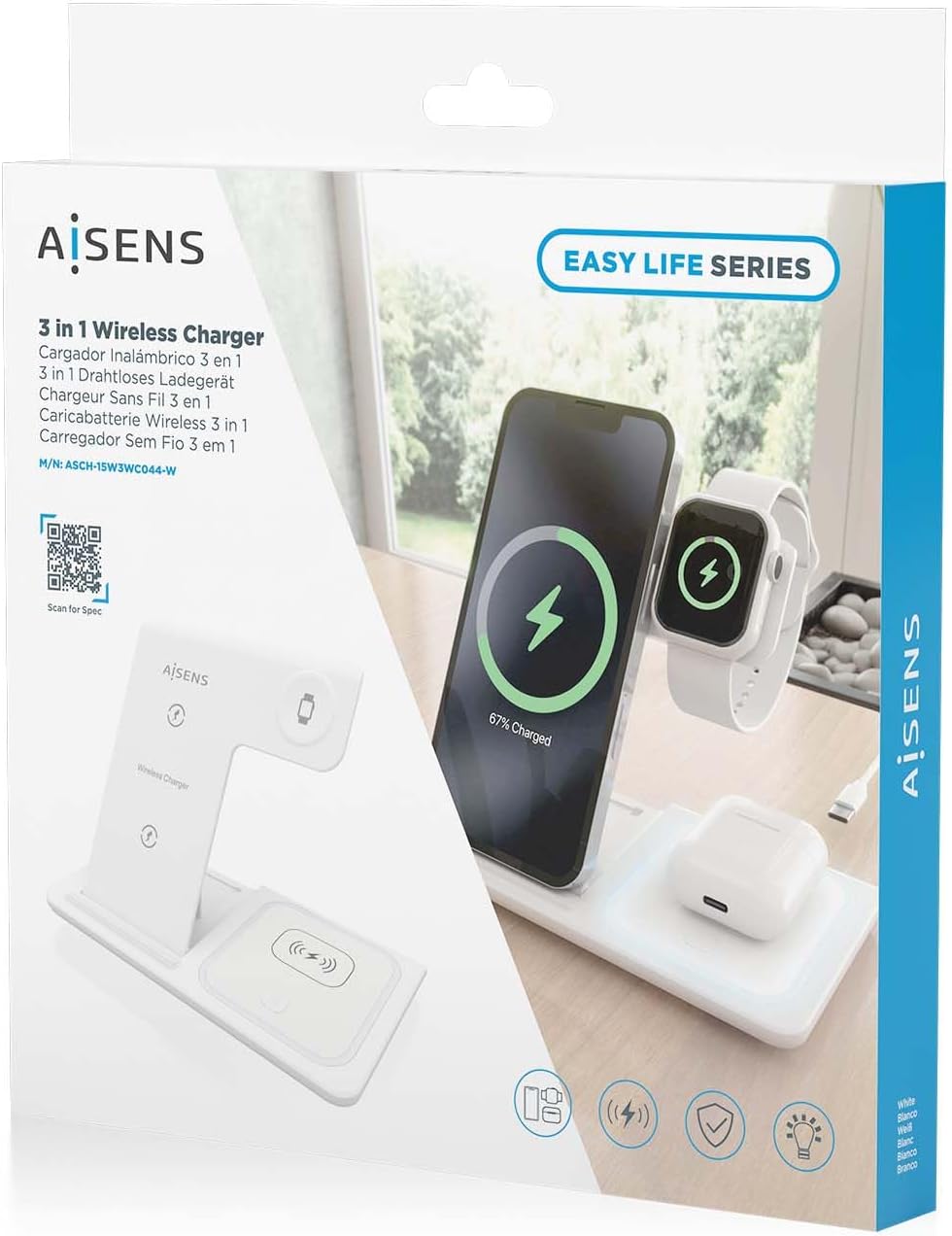 Base de Carga Sem Fios Aisens ASCH-15W3WC044-W/ 15W - Imagem 7