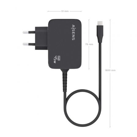Carregador de Parede GaN Aisens ASCH-1PD45WL032-BK/ 1xUSB Tipo-C + Cabo 1.8m/ 45W - Imagem 4