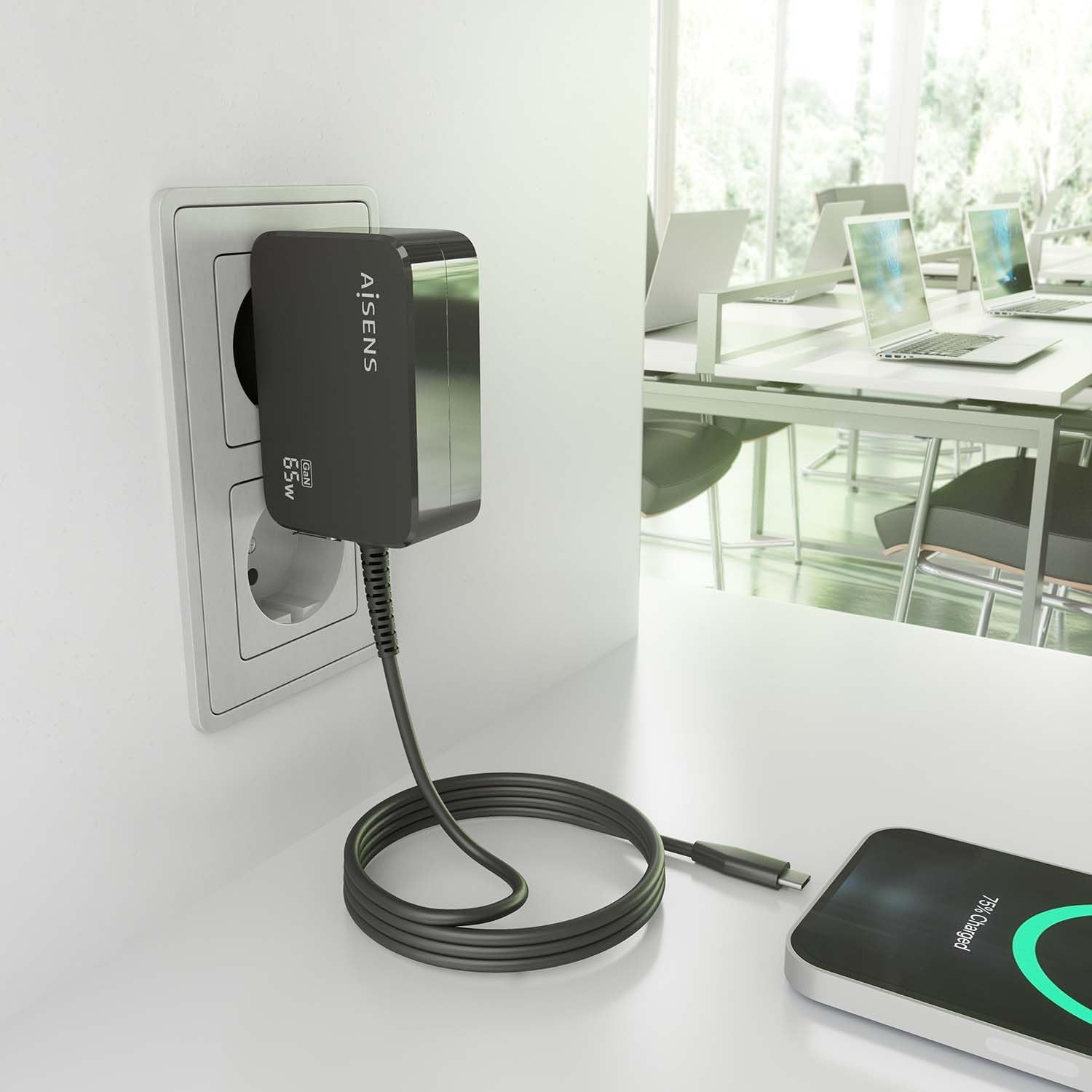 Carregador de Parede GaN Aisens ASCH-1PD65WL033-BK/ 1xUSB Tipo-C + Cabo 1.8m/ 65W - Imagem 6