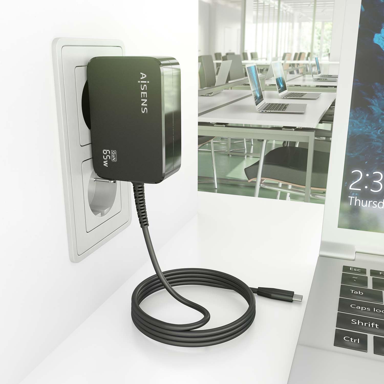Carregador de Parede GaN Aisens ASCH-1PD65WL033-BK/ 1xUSB Tipo-C + Cabo 1.8m/ 65W - Imagem 5