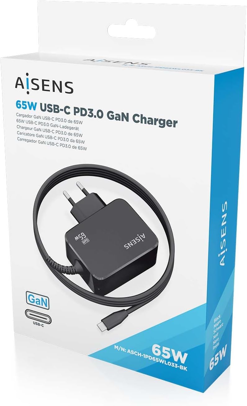 Carregador de Parede GaN Aisens ASCH-1PD65WL033-BK/ 1xUSB Tipo-C + Cabo 1.8m/ 65W - Imagem 7