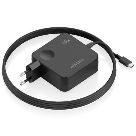 Carregador de Parede GaN Aisens ASCH-1PD65WL80-BK/ 1xUSB Tipo-C/ 65W/ Preto