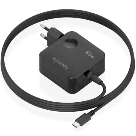 Carregador de Parede GaN AISENS ASCH-1PD65WL85-BK 65W USB-C Power Delivery 3.0 com Cabo 1.5m Preto