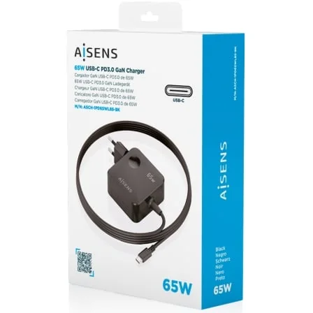 Carregador de Parede GaN AISENS ASCH-1PD65WL85-BK 65W USB-C Power Delivery 3.0 com Cabo 1.5m Preto - Imagem 4