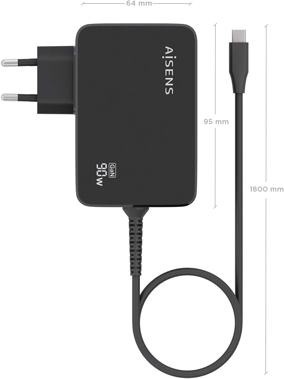 Carregador de Parede GaN Aisens ASCH-1PD90WL034-BK/ 1xUSB Tipo-C + Cabo 1.8m/ 90W - Imagem 4