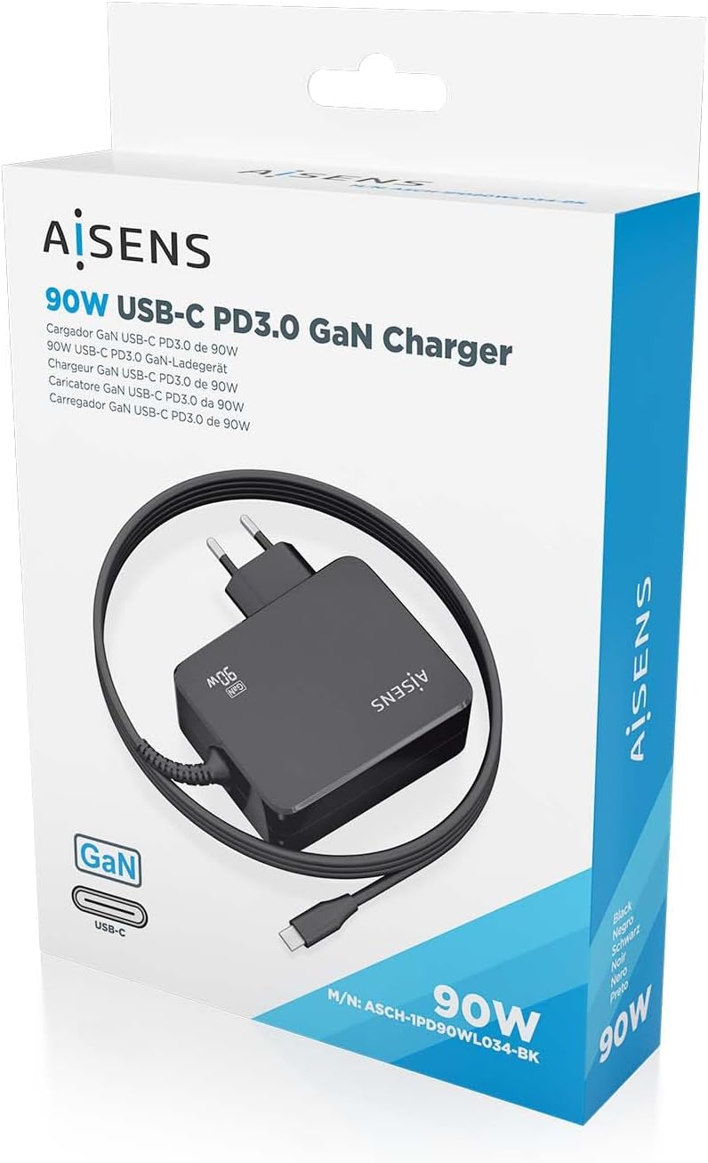 Carregador de Parede GaN Aisens ASCH-1PD90WL034-BK/ 1xUSB Tipo-C + Cabo 1.8m/ 90W - Imagem 7