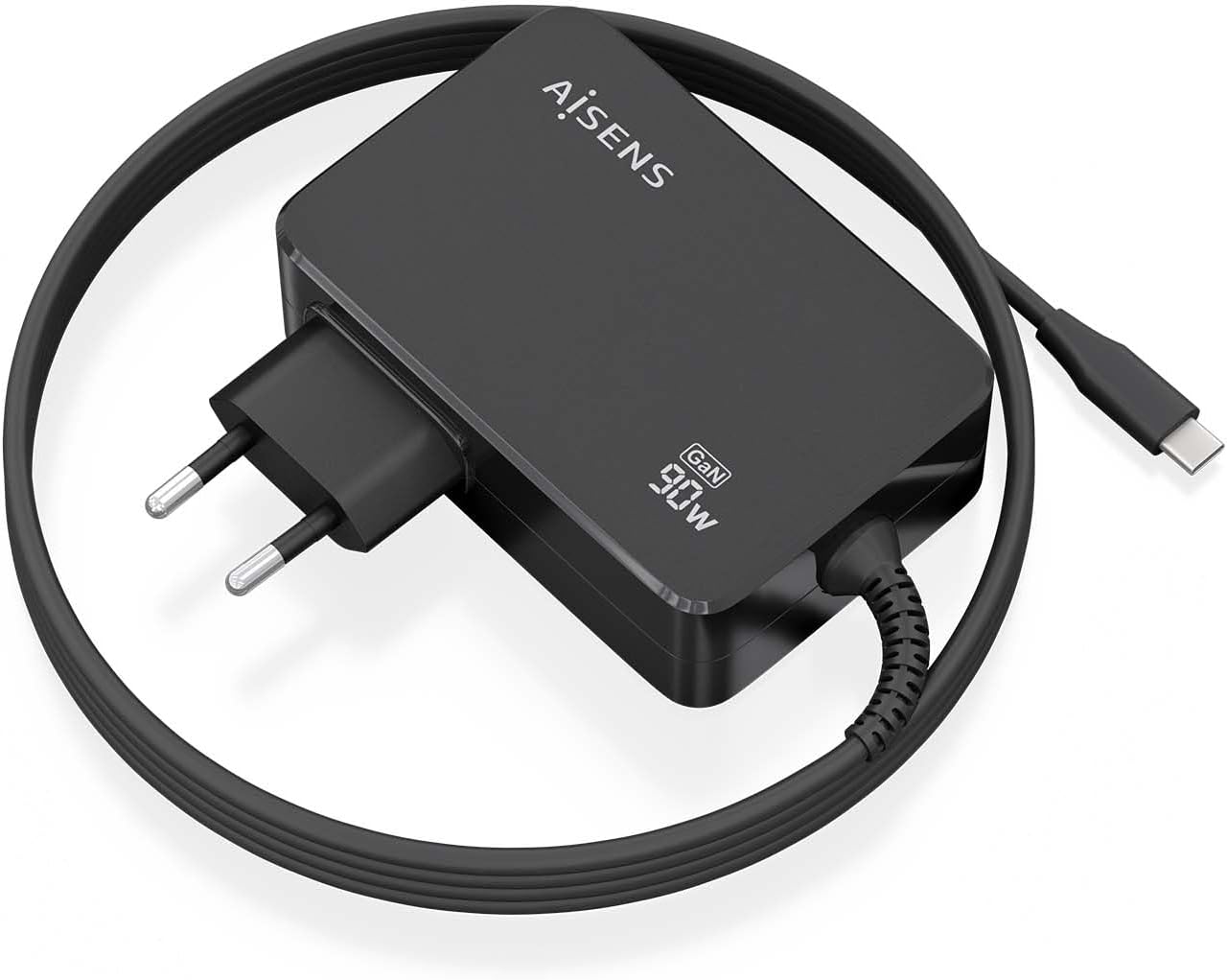 Carregador de Parede GaN Aisens ASCH-1PD90WL034-BK/ 1xUSB Tipo-C + Cabo 1.8m/ 90W