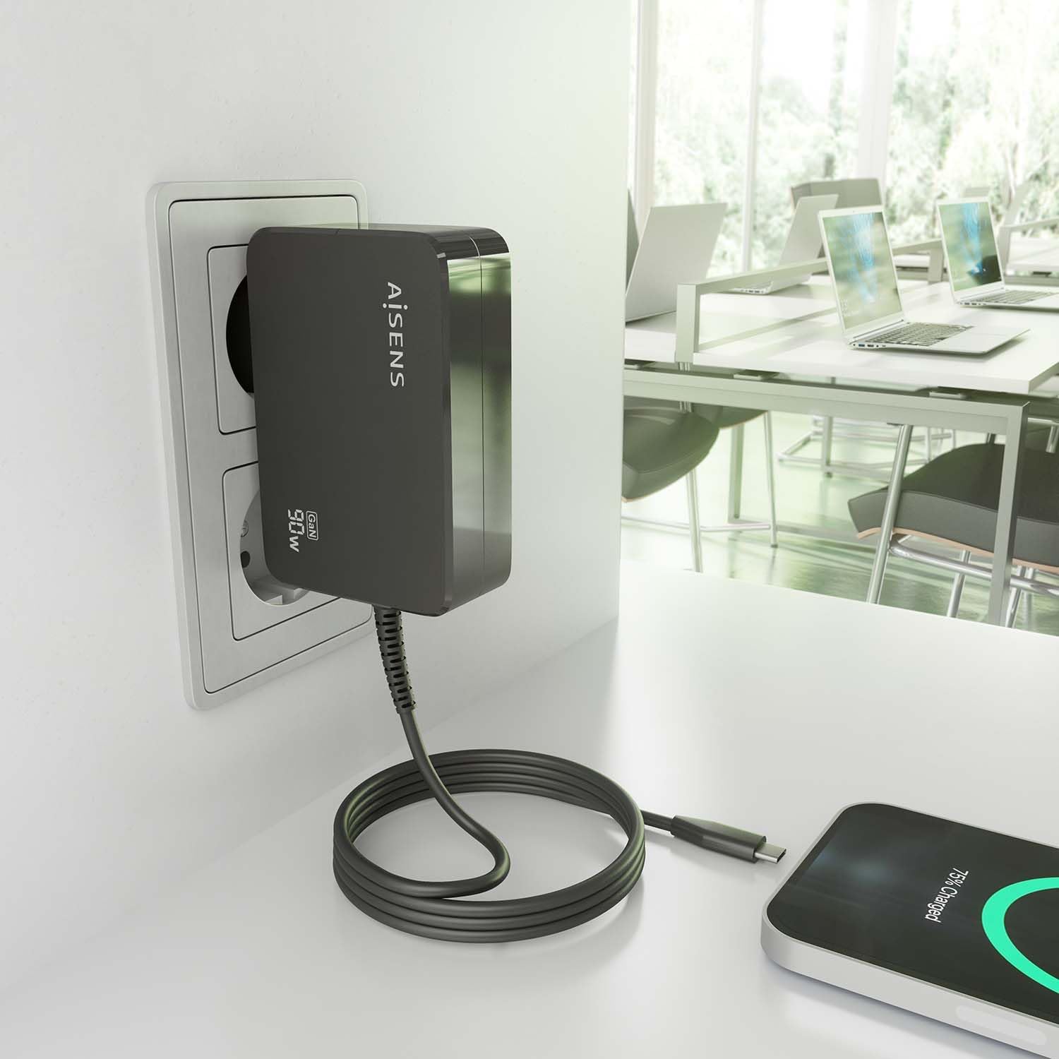 Carregador de Parede GaN Aisens ASCH-1PD90WL034-BK/ 1xUSB Tipo-C + Cabo 1.8m/ 90W - Imagem 6