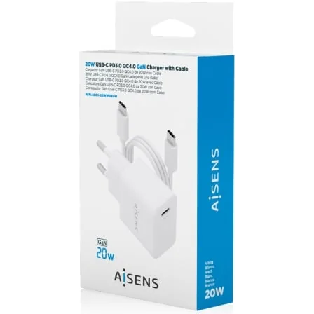 Carregador de Parede AISENS GaN 20W USB-C PD 3.0 Branco com Cabo USB-C 1m - Imagem 4