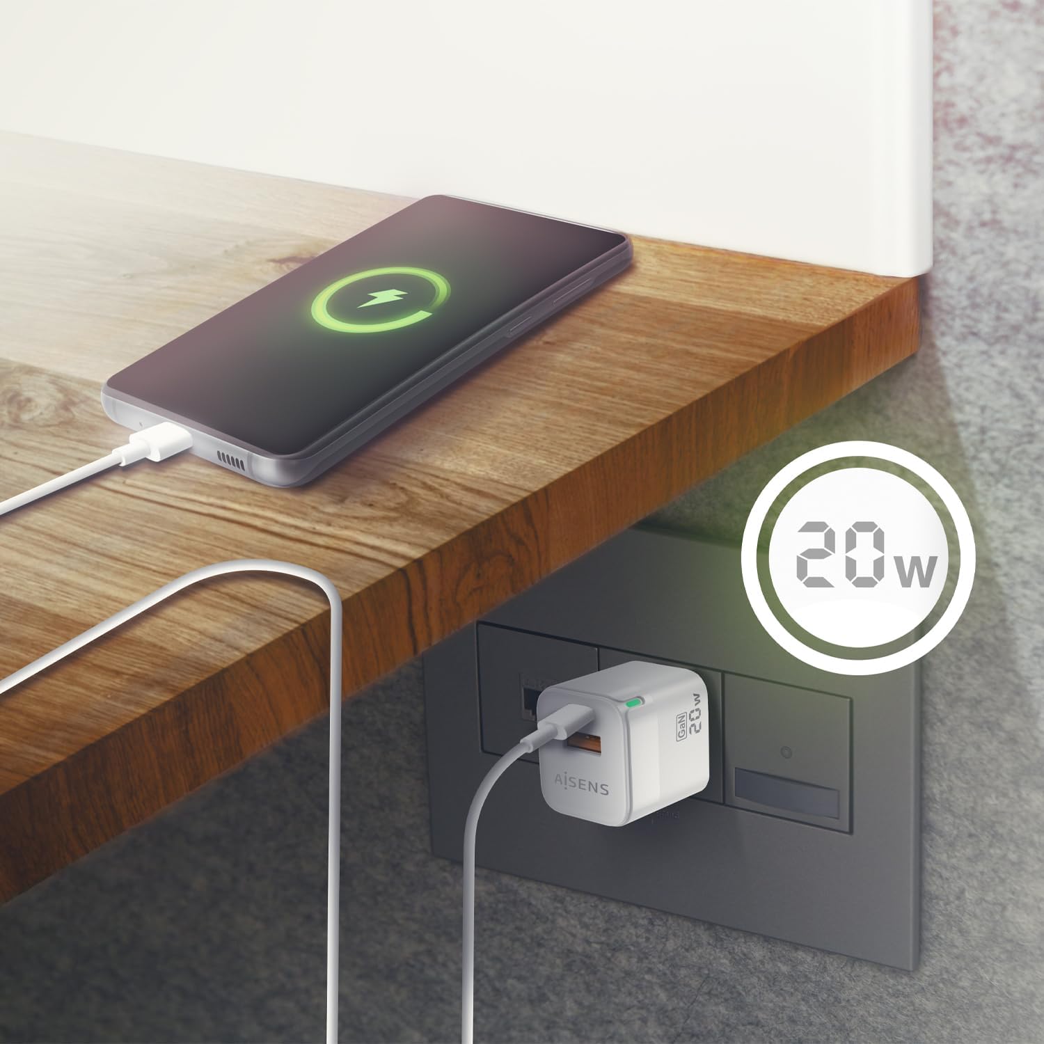 Carregador de Parede GaN Aisens ASCH-20W2P002-W/ 1xUSB Tipo-C/ 1xUSB/ 20W - Imagem 6