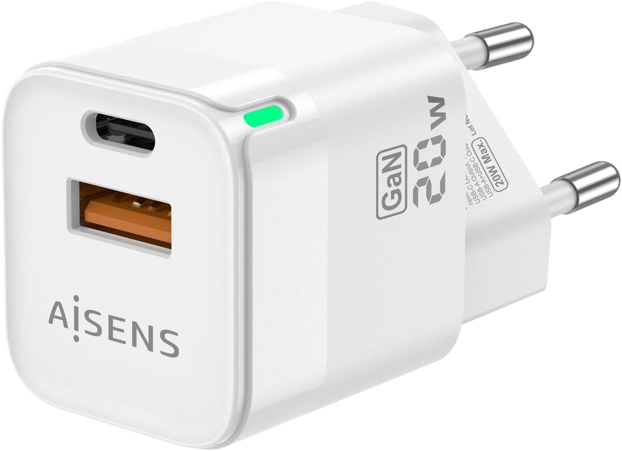 Carregador de Parede GaN Aisens ASCH-20W2P002-W/ 1xUSB Tipo-C/ 1xUSB/ 20W - Imagem 2