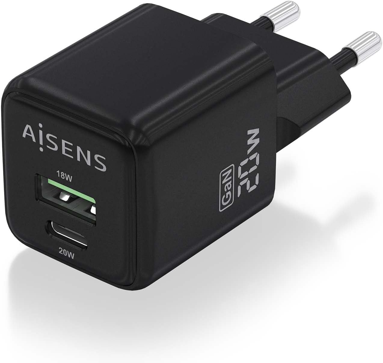 Carregador de Parede GaN Aisens ASCH-20W2P011-BK/ 1xUSB Tipo-C/ 1xUSB/ 20W - Imagem 2
