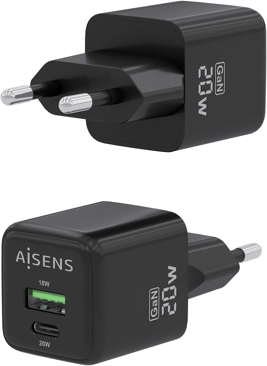 Carregador de Parede GaN Aisens ASCH-20W2P011-BK/ 1xUSB Tipo-C/ 1xUSB/ 20W - Imagem 3