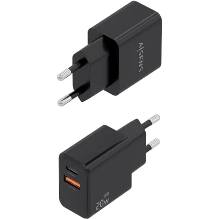 Carregador de Parede GaN AISENS 20W 1xUSB-C 1xUSB-A Inclui Cabo USB-C 1m Preto - Imagem 3