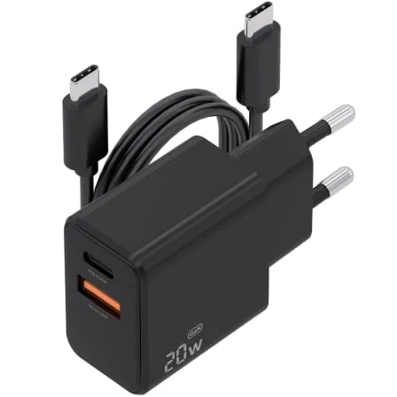 Carregador de Parede GaN AISENS 20W 1xUSB-C 1xUSB-A Inclui Cabo USB-C 1m Preto - Imagem 2