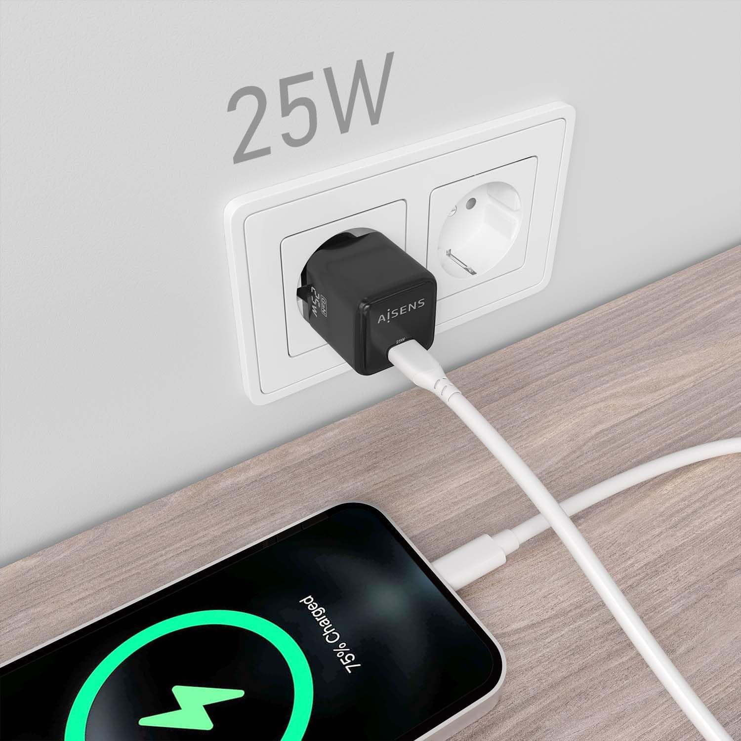 Carregador de Parede GaN Aisens ASCH-25W1P013-BK/ 1xUSB Tipo-C/ 25W - Imagem 5