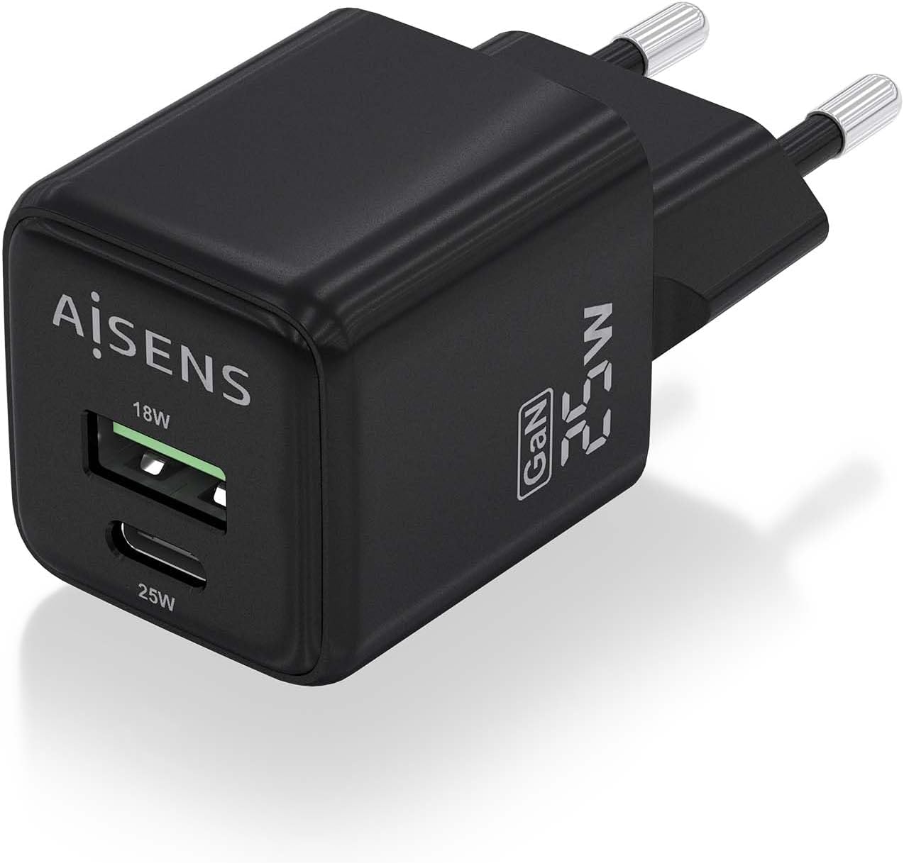 Carregador de Parede GaN Aisens ASCH-25W2P015-BK/ 1xUSB Tipo-C/ 1xUSB/ 25W - Imagem 2
